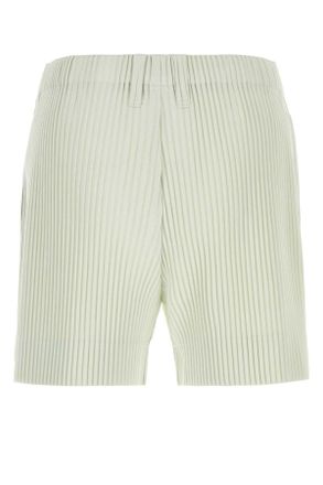 Homme Pliss&eacute; Issey Miyake Mens Tailored Pleats 3 Bermuda Shorts Green Polyester Bermudas