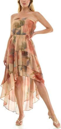 Socialite Abstract Print Strapless High-Low Tiered Midi Dress in Rust/brown at Nordstrom, Size X-Large