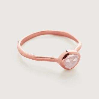 Monica Vinader Siren Rose Quartz Small Stacking Ring, Rose Gold Vermeil on Silver
