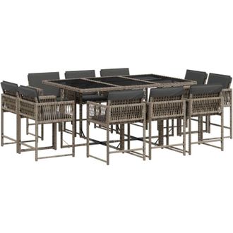 vidaXL Set De Comedor De Jard&iacute;n 11 Pzas Y Cojines Rat&aacute;n Sint&eacute;tico Gris Vidaxl