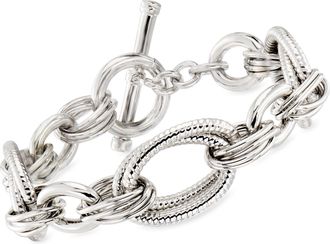 Ross-Simons Italian Rhodium-Plated Oval-Link Toggle Bracelet