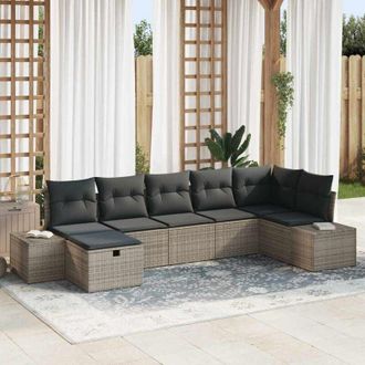 vidaXL Vidaxl - Conjunto De Sof&aacute; De Jard&iacute;n Con Coj&iacute;n 7 Pcs Gris Polirat&aacute;n