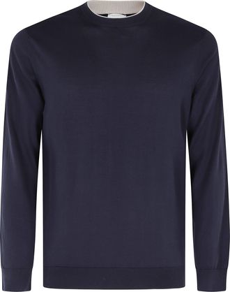 Eleventy Blue Crewneck Long-Sleeve Cotton Sweater