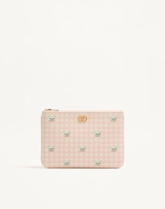 Valentino Garavani Pochette VLogo Signature In Vitello Granato Le Chat De La Maison Donna ROSA/AVORIO UNI