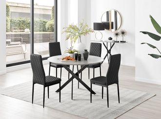 Furniturebox Novara Grey Concrete Effect Black Leg 120cm Round Dining Table & 4 Milan Black Leg Chairs