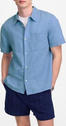 Madewell Short Sleeve Linen & Cotton Button-Up Shirt in Micro Stripe at Nordstrom Rack, Size X-Small