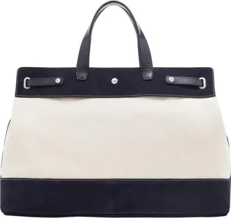 Emporio Armani Tassen, Heren, Beige, ONE Size, Katoen, Ruime canvas tas met lederen details