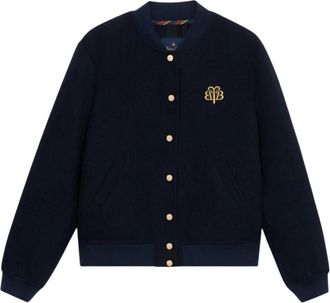 Brooks Brothers Wool Varsity Bomberjack - Dames - Vesten - Blauw - M - Wol - Truien & Vesten