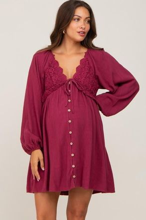 Pinkblush Crochet Lace Button Front Dress in Burgundy at Nordstrom, Size Medium