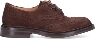 Trickers Brogue-Style Suede Flat Shoes With Wingtip Accents