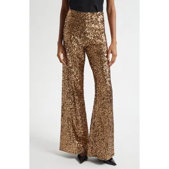 Alice & Olivia Athena Sequin Wide Leg Pants in Gold/Black at Nordstrom Rack, Size 2