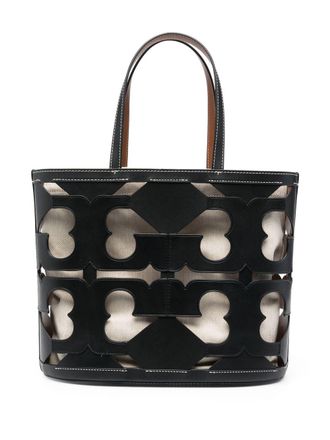 Tory Burch Cutout Logo leren shopper - Zwart