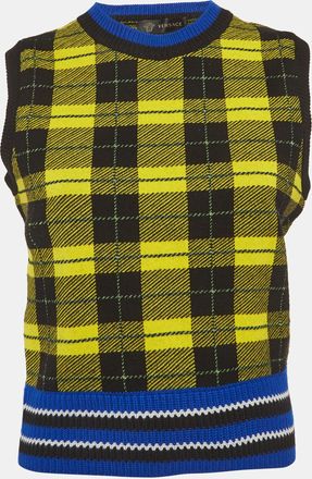 Versace Yellow/black Plaid Knit Vest Sweater