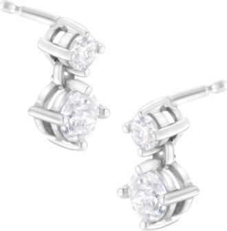 House of Brilliance 14K White Gold 1 cttw Double Diamond Stud Earrings at Nordstrom