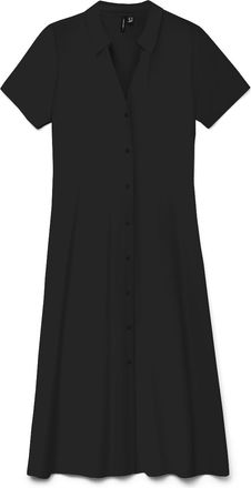 Vero Moda Blusenkleid VERO MODA VMJOSIE S/S CALF SHIRT DRESS WVN GA, Damen, Gr. XL, N-Gr, schwarz, Web, Obermaterial: 83% Viskose, 17% Nylon, unifarben, regular