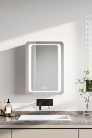 H&O Direct Smart Rectangle Wall Mounted LED Bathroom Mirror Cabinet in Silver