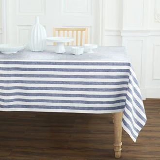Solino Home Linen Tablecloth for Dining Table, Holiday and Everyday Dining Table Decor - Sorrento Stripe in Navy And White at Nordstrom, Size X-Small