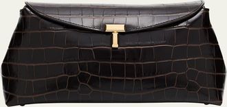 Toteme T-Lock Croc-Embossed Leather Clutch Bag