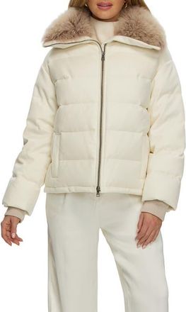 Gorski Cashmere Down Jacket with Genuine Shearling Collar in Ivory/taupe at Nordstrom, Size Medium