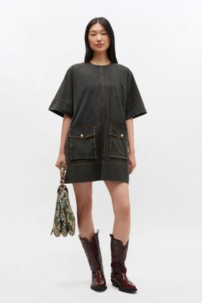 Ganni Black Washed Kimono Dress - Size 32 Elastane
