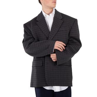 Balenciaga Mens Grey Houndstooth Single-Breasted Blazer, Brand Size 2 (Medium)