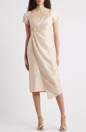 Tahari by ASL Crinkle Satin Dress in Champagne at Nordstrom, Size 10