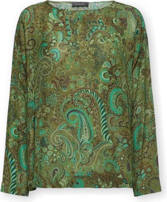 Elena Miro Overhemden, Dames, Groen, XL, Viscose blouse met paisleyprint