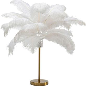 Kare Design Lampara de mesa de plumas blancas con la base de acero dorado
