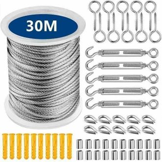 OEM Kit De Cuerda Colgante De Acero Inoxidable, 30 Metros, Cuerda De Acero Inoxidable Xu, Kit De Cable De Acero Inoxidable 304 Con Tensor Y Ganchos --crez