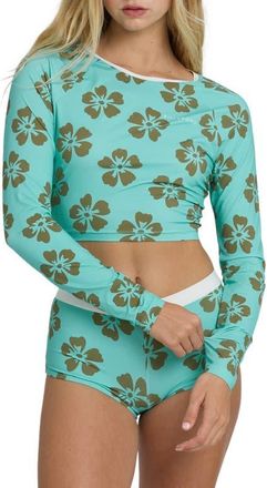 Billabong Last Summer Long Sleeve Crop Rashguard in Ocean Spray at Nordstrom, Size Medium