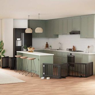 vidaXL Puerta De Perros Plegable 12 Paneles Madera &Aacute;lamo Negra 960 Cm Vidaxl