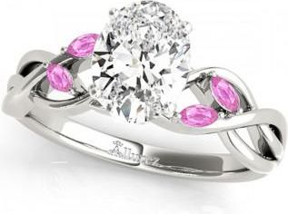 Allurez Oval Pink Sapphires Vine Leaf Engagement Ring 18k White Gold (1.50ct)