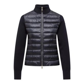 Moncler Down Jackets, female, Blue, XS, Padded Wool Zip-Up Cardigan