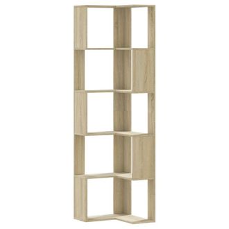 Berkfield Home Corner Bookcase 5-Tier Sonoma Oak 50x50x179 cm Engineered Wood in Brown | Size: 50 x 50 x 179 cm