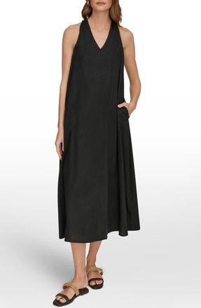 DKNY Sleeveless Linen Blend Midi Dress in Black at Nordstrom, Size X-Large