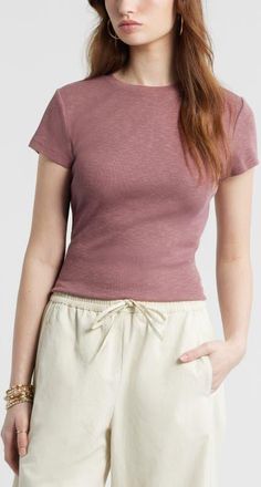 Treasure & Bond Tuckable Rib Baby Tee in Brown Rose at Nordstrom, Size Xx-Small