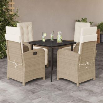 vidaXL Set Comedor De Jard&iacute;n 5 Pzas Con Cojines Rat&aacute;n Sint&eacute;tico Beige Vidaxl
