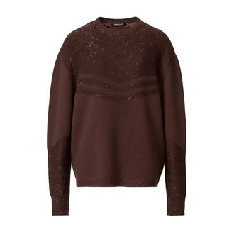 Fabiana Filippi Round-neck Knitwear, female, Brown, Size: L Round-neck Sweater with Sequin Detail