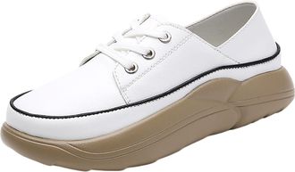 Generic Elevated Platform Loafers for Women Modern Round Toe Slip On Walking Footwear Everyday Comfort Casual Design (White, 4.5)