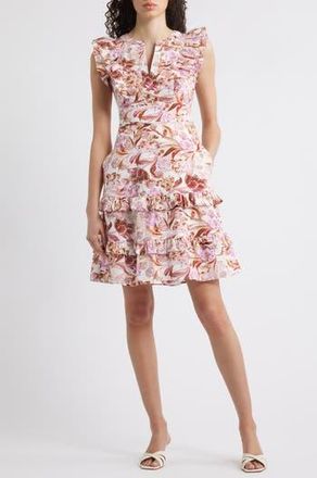 Eliza J Ruffle Tiered Pintuck Dress in Mulberry Multi at Nordstrom Rack, Size 18 (Similar To 14W)
