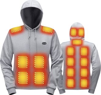 Generic Heated Hoodies for Men, Full Zip Electric USB Rechargeable Sweatshirt, 5/17/23 Heating Zones Bodywarmer Electrically, Cold Weather Outerwear Thermal T