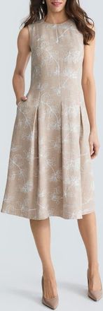 Kasper Embroidered Fit & Flare Dress in Straw Melange/White at Nordstrom, Size 14