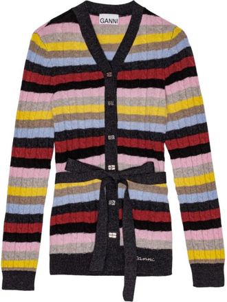 Ganni Multicolor Cardigan met Zilveren Knopen - Dames - Vesten - Veelkleurig - M - Wol - Truien & Vesten