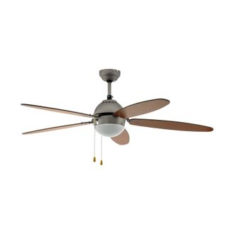 Loops Remote Control Ceiling Fan & Light Satin Nickel Steel 1 x 60W E14 Bulb in Metallics