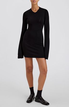 Solid & Striped The Narcia Cutout Long Sleeve Minidress in Noir at Nordstrom Rack, Size X-Large