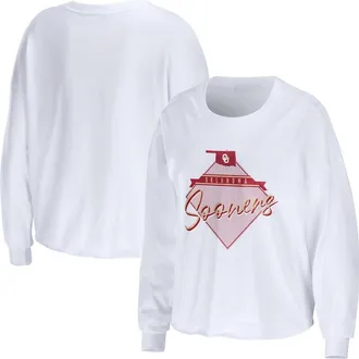 WEAR by Erin Andrews Womens WEAR by Erin Andrews White Oklahoma Sooners Diamond Long Sleeve Cropped T-Shirt at Nordstrom, Size Xx-Large