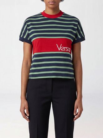 Versace T-shirt slim fit in cotone a righe con scollo a girocollo