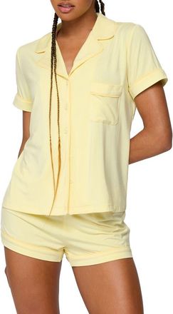 Edikted Tezlie Short Sleeve Button-Up Shirt in Yellow at Nordstrom, Size X-Small