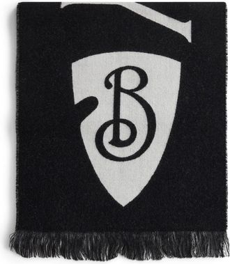 Burberry Contrasterende Logo Franje Omkeerbare Wol Sjaal - Heren - Wintersjaals - Zwart - ONE Size - Wol - Accessoires