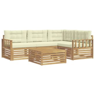 vidaXL Conjunto De Sof&aacute;s De Exterior 6 Pcs Blanco Y Crema Poli&eacute;ster Vidaxl